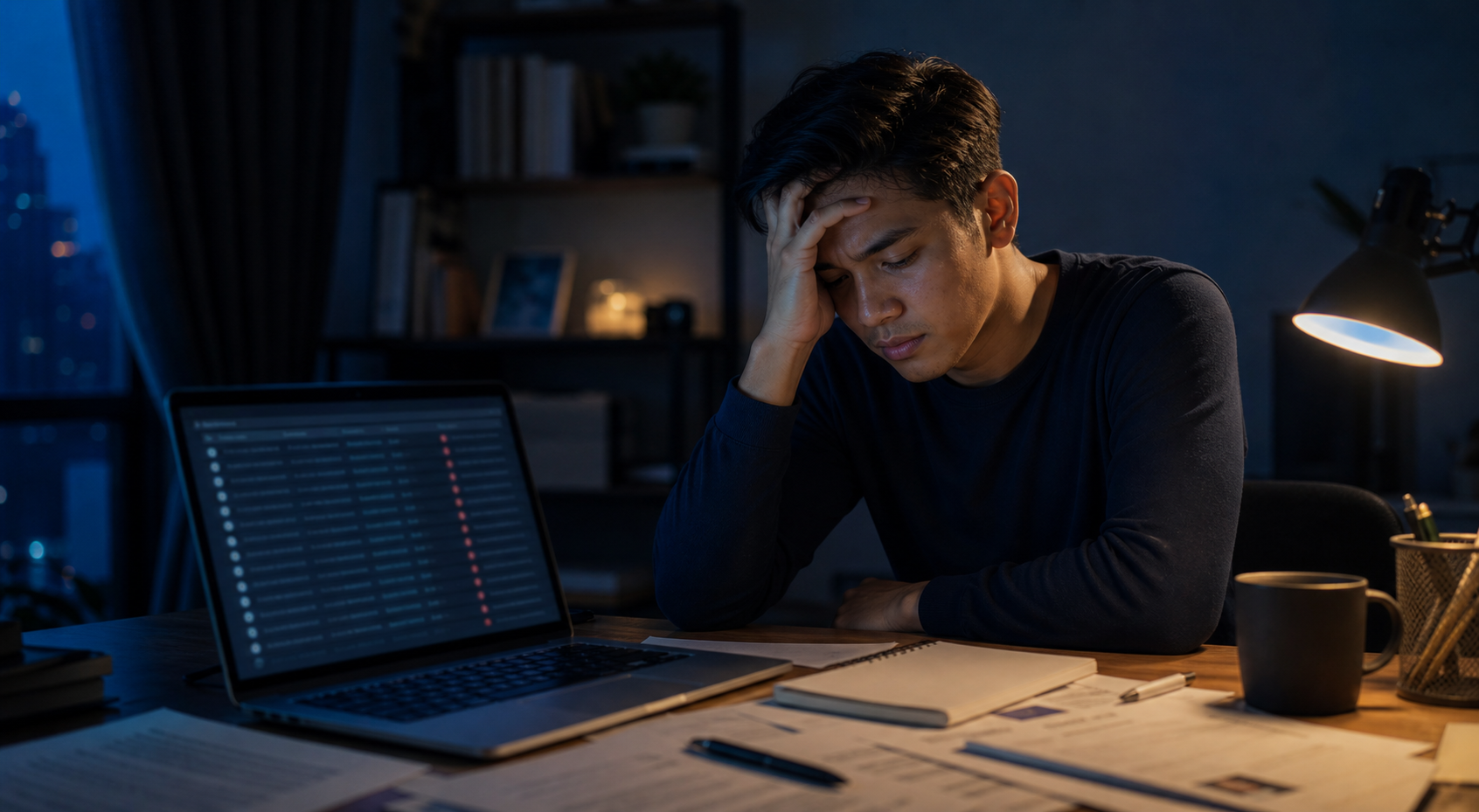 Illustrative Malaysian fresh graduate Amir feeling discouraged during his job search